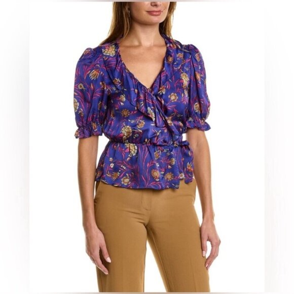 NWT BA&SH Chella Floral Ruffled top L/SZ 8 - Picture 2 of 8